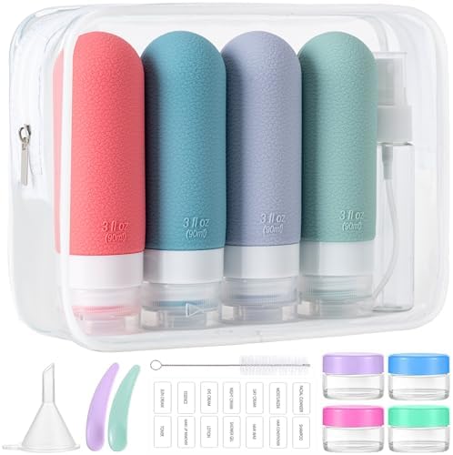 16pack Travel Bottles for Toiletries, TSA Approved LeakProof Squeezable Silicone Toiletry Containers for Shampoo, Conditioner, 3oz Portable Refillable Travel Size Liquid Containers (16Pcs/Warm Color） by MODENGKONGJIAN