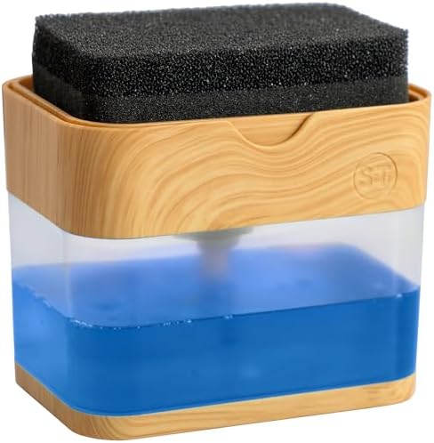S&T INC. Dish Soap Dispenser and Sponge Holder, Plastic Bamboo by STINC
