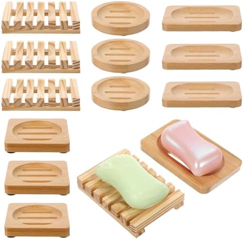 12 Pcs Bamboo Soap Dishes, Natural Wooden Soap Holders, Self-Draining Trays by Unknown