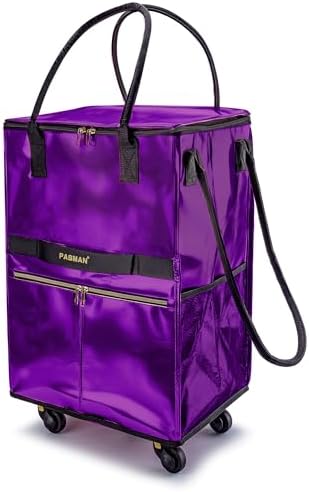 PASMAN Reusable Foldable Rolling Grocery Bag on 5 Wheels,Large,Purple by PASMAN