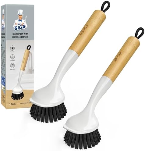 MR.SIGA Dish Brush with Handle, Dish Scruber Brush for Pans, Pots by MRSIGA