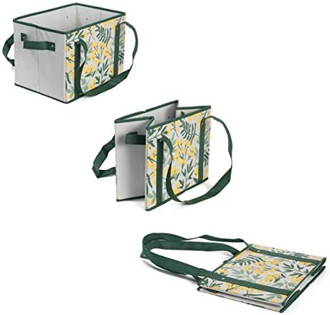 Reusable Grocery Bags Set Shopping Box with Reinforced Bottom Heavy Duty Premium Collapsible Foldable with Long Handles Storage Boxes Eco Friendly Bins Cubes Spring (Set of 3) - Image 4