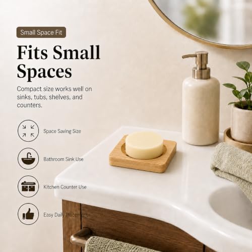 Bamboo Soap Dish for Bar Soap, Raised Wooden Holder with Drain Slots，Square Bamboo Soap Dish - Image 5