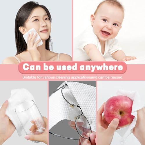 100 Count Disposable Face Towel, Ultra Soft & Thick Washcloths, Biodegradable Facial Towels for Sensitive Skin, Makeup Remover Dry Wipes, Lint-Free Towelettes for Cleansing (2 Pack) - Image 5