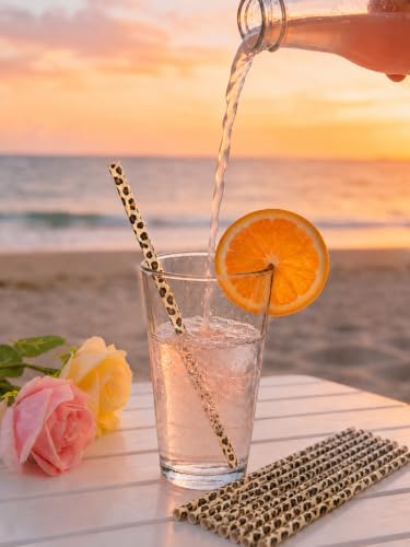 10 Pcs Reusable Leopard Straws Drinking Straw with Cleaning Brush - Image 2