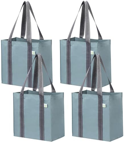 VENO 2/4 Pack Compact Reusable Grocery Shopping Bags with Hard Bottom by Veno