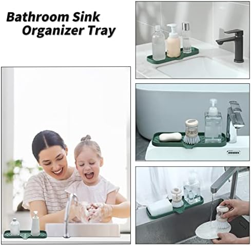 MicoYang Silicone Soap Dish with Drain Spout — Self-Draining Double Sink Organizer Tray for Kitchen & Bathroom, Dispensers, Sponges & Soap Holder, Non-Slip & Dishwasher Safe, Green (Large, 12"×4") - Image 4