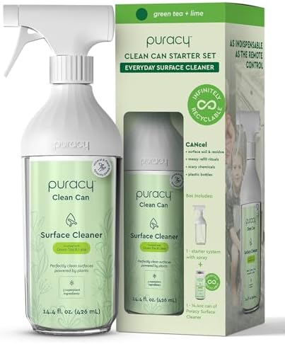 Puracy All Purpose Cleaner Clean Can- Plan t– Plant-Powered Multi-Surface Cleaner - Surface Cleaner Solution As Seen on TikTok (Green Tea + Lime, 14.4 fl oz, Starter Set) by Puracy