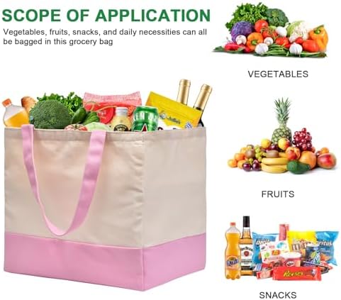 Canvas Reusable Grocery Bags Heavy Duty, 8.3 gal Foldable Large Tote Bag with Handles, Holds 60 lbs Canvas Shopping Bags, 1 Pack - Image 3