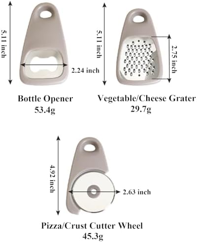 Kitchen Gadgets Set 5 Pieces, Space Saving Cooking Tools Kitchen Accessories-Garlic/Ginger Grinder, Cheese Grater, Vegetable/Fruit Peeler, Pizza Cutter, Bottle Opener, Gadgets Gift Set - Image 7
