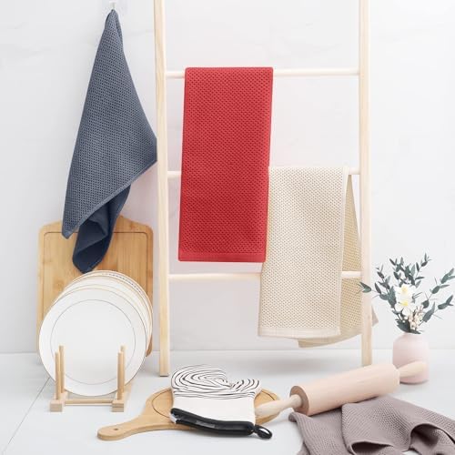 Homaxy 100% Cotton Waffle Weave Kitchen Towels, 5-Pack, Beige - Image 6