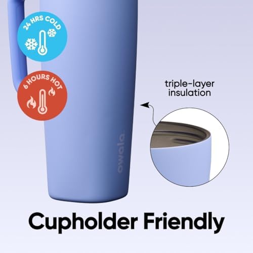 Owala SmoothSip Slider Stainless Steel Insulated Travel Mug with Handle, 100% Leak Proof, For Hot and Cold Drinks, Travel Friendly with Sliding Lock Lid, 24 oz, BPA Free, Leak Proof, Out of the Blue - Image 3