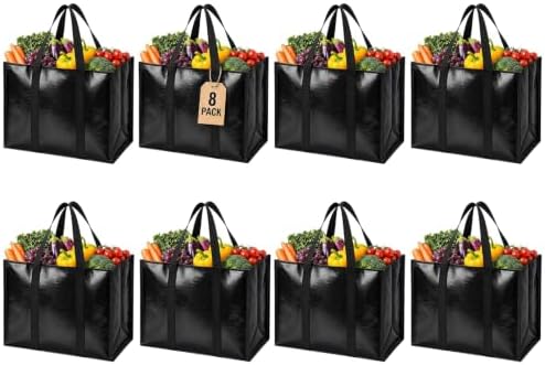 8 Pack Reusable Grocery Bags with Handles Waterproof Shopping Tote Bags by WiseLife