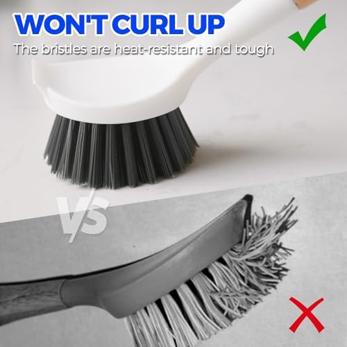Holikme 3 Pack Dish Brush with Bamboo Handle Cleaning Brush,Black - Image 3