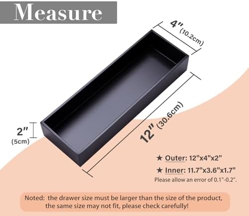 Bamboo Drawer Organizer Box for Office Home Black Orgnizer Boxes Office Organizer Boxes, Black 12"*4" - Image 2
