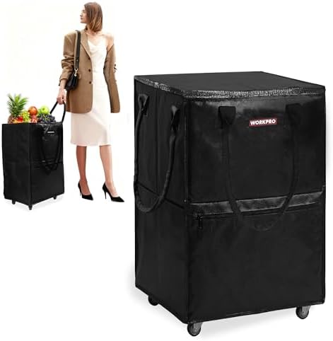 WORKPRO Medium Rolling Grocery Bag, 18-Gallon Shopping Tote with 4 Wheels by WORKPRO