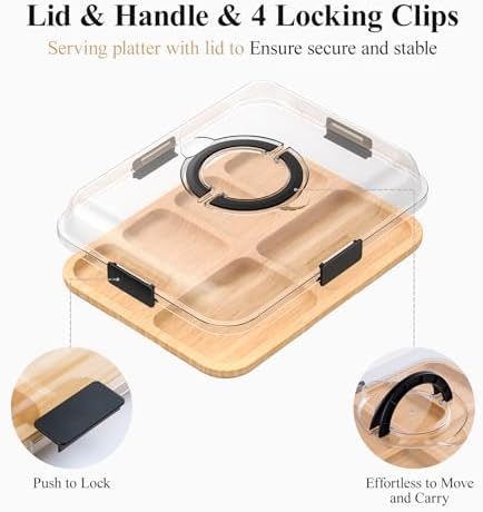 Portable Bamboo Charcuterie Board with Lid, 6 Compartments - Image 3