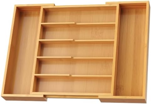Bamboo Silverware Organizer, Expandable Bamboo Kitchen Drawer Cutlery Organizer, 18.5"x13.3" Flatware Organizer Tray, Utensil Holder by Bayting