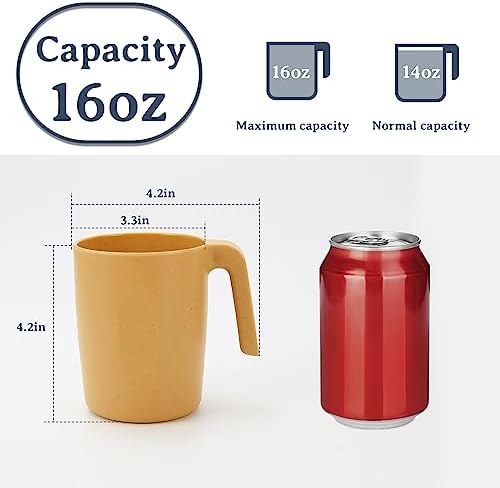 Wrova 16oz Wheat Straw Cups with handles set of 6-Plastic Cups Reusable-Unbreakable Kids Mugs-Dishwasher Safe & Microwave Safe-Ideal Mugs for Tea,Coffee,Camping,RV-Banana Yellow - Image 2