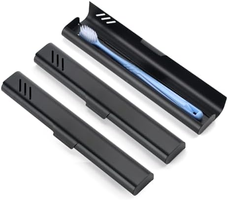 Travel Toothbrush Case, 2Pack Portable Toothbrush Holders, Durable Aluminum Toothbrush Storage Box, Small Breathable Manual Toothbrush Container for Traveling, Camping, Business Trip - Black by EVERYPURCHASEISFORASIMPLELIFE