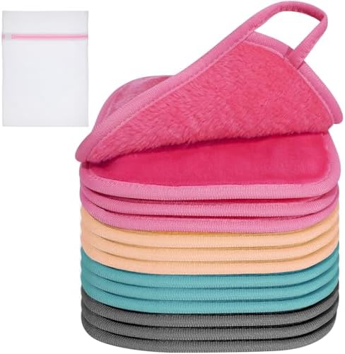 KODAMO Makeup Remover Cloth, 12 Pack Reusable Makeup Remover Towels with Washable Travel Bag, Microfiber Face Wash Cloths for Women All Skin Types, Coral/Pink/Green/Grey by KODAMO