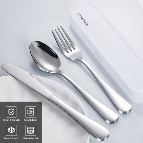 Travel Utensils with Case, 4-Piece Stainless Steel Portable Cutlery Set, Reinforced Case with Buckle Design, Lunch Box for Camping Work School, Include Fork Spoon Knife, Dishwasher Safe, Silver - Image 2