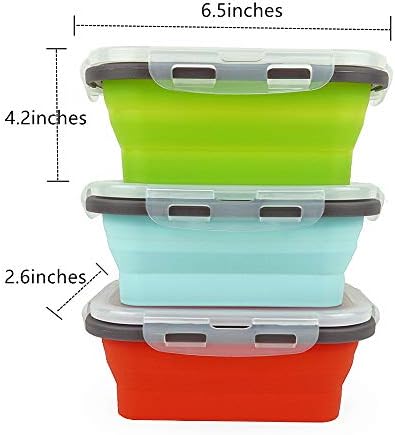CARTINTS Set of 3 Collapsible Food Storage Containers Collapsible Silicone Bowls, Silicone Lunch Containers with Airtight Lids, Microwave and Freezer Safe, 500ml - Image 2