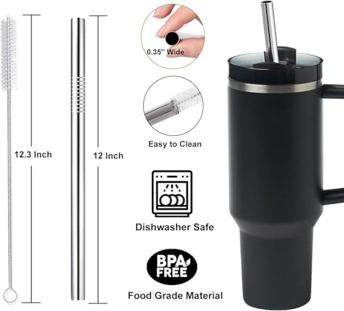 Vinaco 4 Pack 0.35" Wide Bore Reusable Stainless Steel Smoothie Straws - Image 2