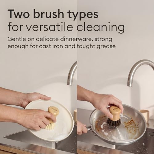 Vove Bamboo Kitchen Cleaning Set, Dish Brush, 2 Scrub Brushes, 2 Sponges - Image 6