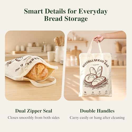 ICEFUN Wide-Opening U-Zipper Beeswax Bread Bag 2 Pack - Image 6