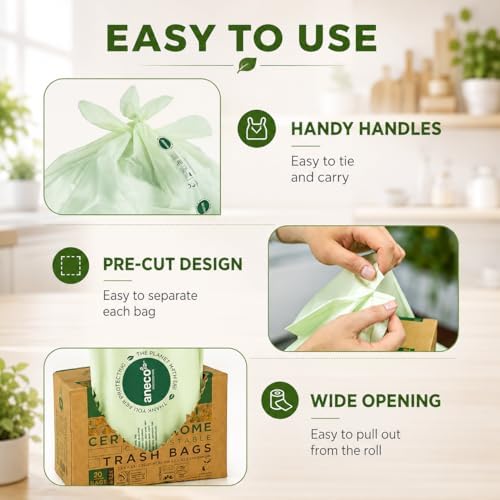 ANECO Compostable Food Waste Bags 13 Gallon, 50 Count - Image 4