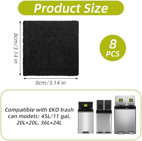 8 Pack Trash Can Odor Filter Refills for Compost Bin, Square Carbon Compost Filters for Countertop Bin, Activated Carbon Filter Charcoal Deodorizer Sheets for Indoor Trash Cans - Image 2