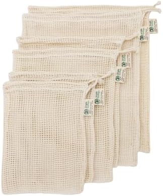 Simple Ecology Reusable Produce Shopping and Storage Bags, Drawstring, Washable Organic Cotton Mesh, Set of 6 with 2 ea. L, M, S by Simple+Ecology