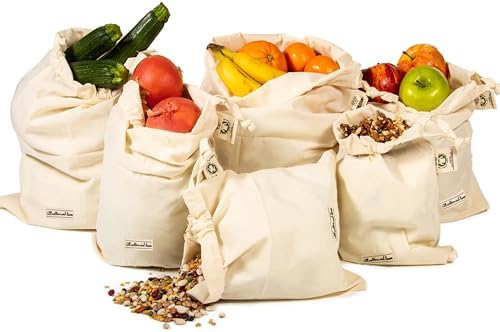 Organic Cotton Mesh Produce Bags Set of 6 (3 Large, 3 X-Large), Reusable Drawstring Grocery Bags for Fruits, Vegetables, Onion, Potato & Garlic Storage, Washable Farmers Market Kitchen Organizer - Image 5