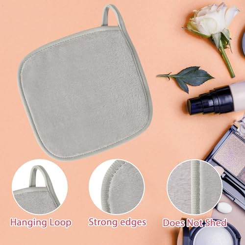 Natwag Makeup Remover Cloth, 6" x 6" Make Up Towels Reusable Face Cloth for Washing Face, 12 Pack Makeup Remover Pads Microfiber Face Washcloth with Mesh Bag, Light Grey - Image 5