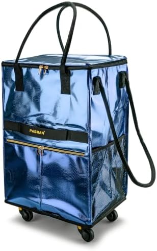 PASMAN Reusable Foldable Rolling Grocery Bag on 5 Wheels,Medium,Navy Blue by PASMAN