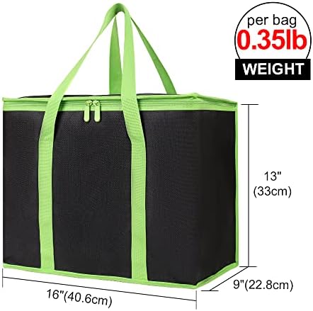 Bodaon 2-Pack Insulated Reusable Grocery Shopping Bags, X-Large Black-Green - Image 2