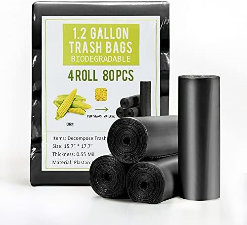 Jaoul Trash Bags 1.2 Gallon, Small Garbage Bags, Strong & Unscented Mini Trash Bags for Kitchen, Bathroom, Office, Restroom, Car, Black, 80 Counts by Jaoul