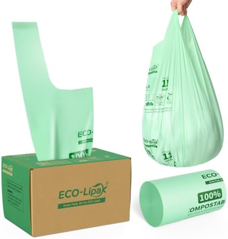 ECOLipak 13 Gallon 50 Count Compostable Kitchen Trash Bags with Handles by ECOLipak