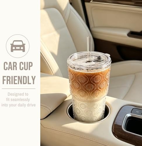 SoulTimes 20oz Begonia Flower Glass Tumbler with Bamboo Lid and Straw–Iced Coffee Glasses Cups for Smoothie, Matcha, Juice, Water etc. Leakproof and Reusable Glassware Drinking for Travel To Go [4Pcs] - Image 6