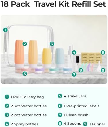 BAGSMART 18 Pack TSA Approved Travel Bottles for Toiletries, Leak Proof Silicone Travel Size Containers Bottles for Shampoo, Rose Pink - Image 2