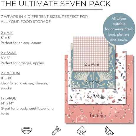 Reusable Beeswax Wraps for Food | 7 Pack | Eco Friendly, Organic, Biodegradable, Plastic Free, Bee's Wrap Bowl Covers and Food Storage | Cling Wrap Alternative - Image 2
