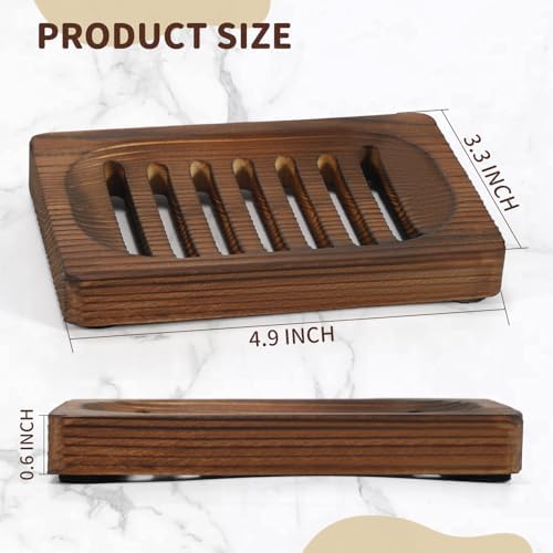 2 Pack Wooden Soap Holder - Integrated Self Draining Soap Dish for Shower with Slotted, Sturdy Wooden Soap Tray for Sink, Bathtub and Kitchen - Image 2