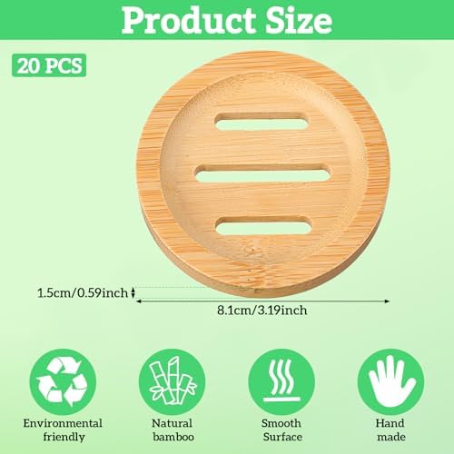 20 Pcs Round Bamboo Soap Dishes, Round Wooden Soaps Tray Soap Holder, Shampoo Bar Holders Bar Soaps Holder for Bathroom, Kitchen - Image 2