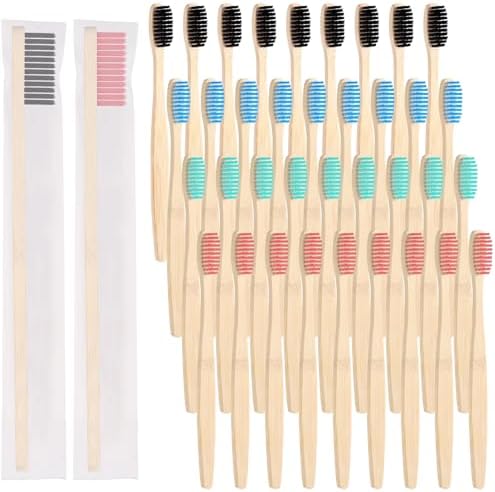 Vesici 200 Pcs Bamboo Toothbrushes Bulk, Black, Pink, Green, Blue by Vesici