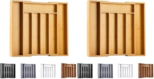 Bellsal Silverware Organizer Kitchen Drawer Organizer Expandable Bamboo Utensil Holder Cutlery Tray for Kitchen Utensil and Flatware Bedroom Office (Pack of 2) by Bellsal