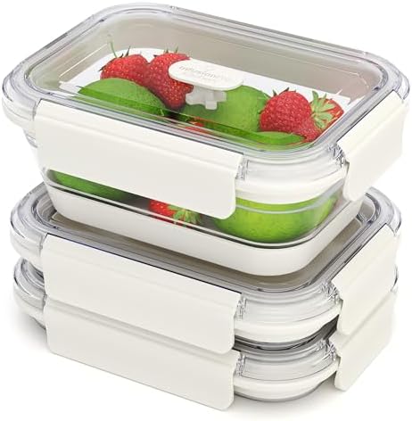 Infusion Pro Collapsible Food Storage Containers with Lid & Vent, Clear Stacking Silicone Food Container Set : Microwaveable, Freezer and Dishwasher Safe, Set of 3, Coconut Milk by InfusionPro