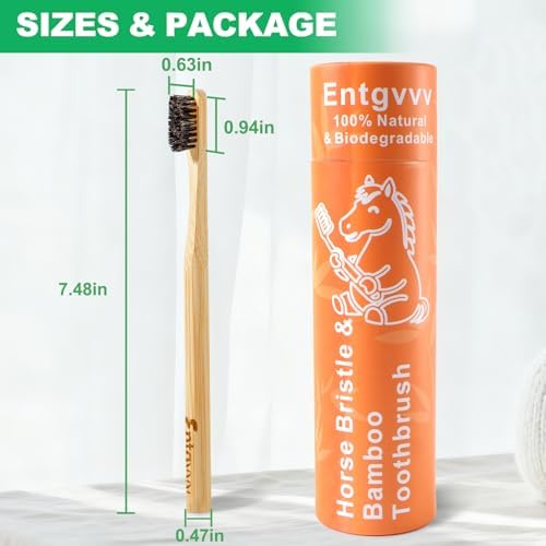 Horse Bristle Toothbrush, Plastic Free Bamboo Toothbrushes, 6 Pack Natural Wooden Toothbrush, Non Toxic & Non Plastic, Wood Tooth Brush, Manual Organic Toothbrush for Adult, Women, Men - Image 5