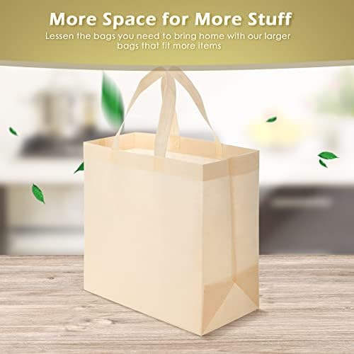 Reginary 50 Pcs Reusable Tote Bags Shopping Bags Non Woven, Beige - Image 4