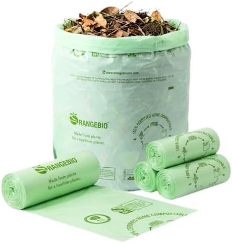 OrangeBio 55 Gallon Compostable Trash Bags, 15 Count, Heavy Duty Garbage Bags for Contractor, Yard Waste & Commercial Food Waste, Plant-Based, BPI ASTM D6400 & TÜV OK Compost Home Certified by OrangeBio
